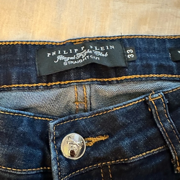 Philipp Plein Straight Cut Illegal Fight Club Jeans Distressed Beluga Blue - Picture 6 of 7